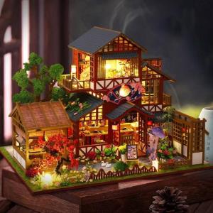 DIY Bamboo Spring Courtyard LED Music Miniature Dollhouse