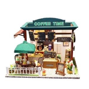 DIY Wooden Light Casa Flower Coffee Shop Music Miniature Dollhouse