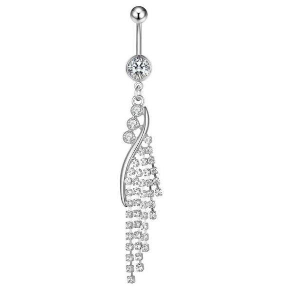 Stainless Steel Crystal Piercing Long Belly Button