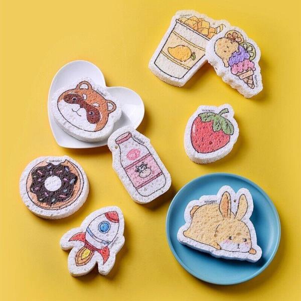 Cartoon Household Natural Dishwashing Kitchen Sponge