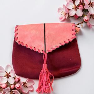 Faux Leather Tassel Pouch Clutch Handbag