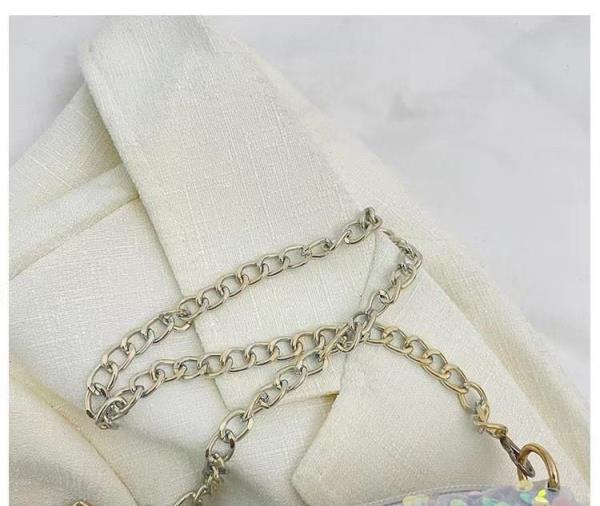 Simple Glitter Sequin Metallic Chain Evening Handbag