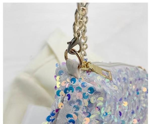 Simple Glitter Sequin Metallic Chain Evening Handbag