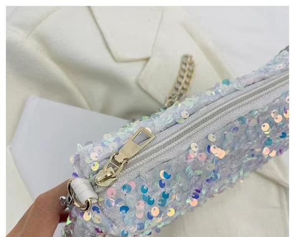 Simple Glitter Sequin Metallic Chain Evening Handbag
