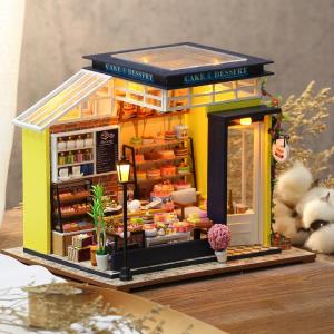 DIY Wooden Light Casa Flower Coffee Shop Music Miniature Dollhouse