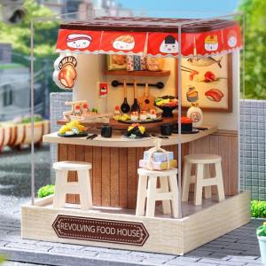 DIY Bamboo Spring Courtyard LED Music Miniature Dollhouse