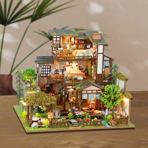DIY Bamboo Spring Courtyard LED Music Miniature Dollhouse