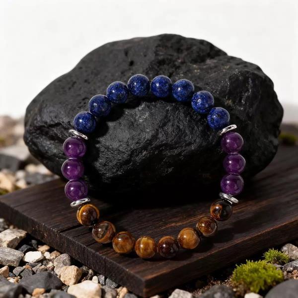 Natural Gemstone Beaded Bracelet Amethyst Lapis Lazuli Tiger Eye