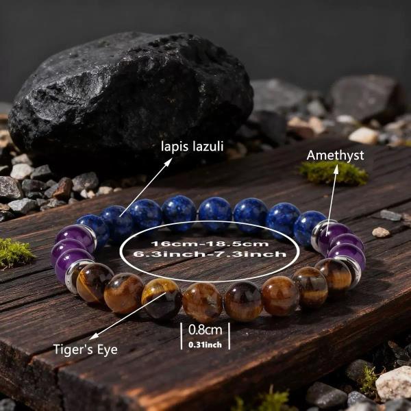 Natural Gemstone Beaded Bracelet Amethyst Lapis Lazuli Tiger Eye