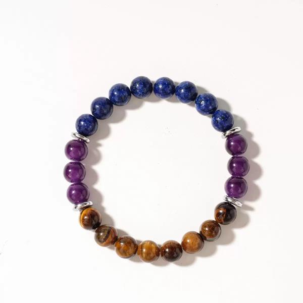 Natural Gemstone Beaded Bracelet Amethyst Lapis Lazuli Tiger Eye