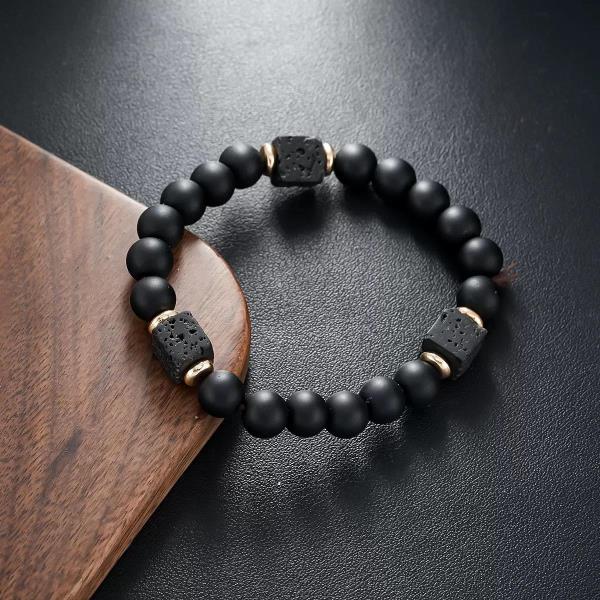 Matte Black Onyx Lava Stone Beaded Bracelet