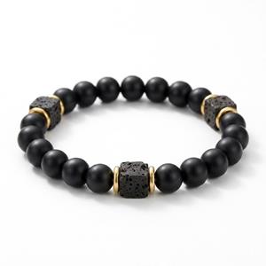 Matte Black Onyx Lava Stone Beaded Bracelet