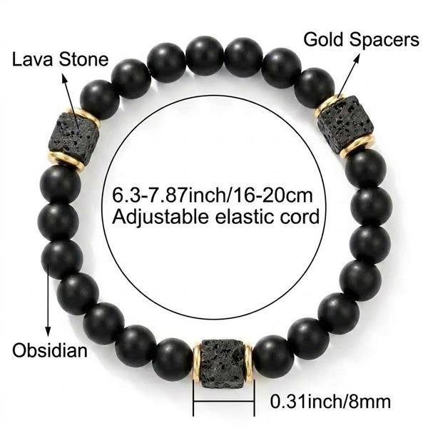 Matte Black Onyx Lava Stone Beaded Bracelet