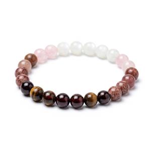 Rose Quartz Garnet Rhodonite Gemstone Beaded Bracelet