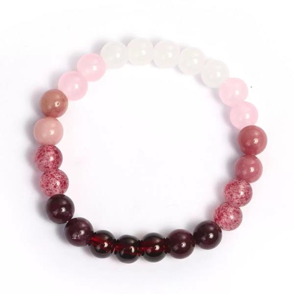 Rose Quartz Garnet Rhodonite Gemstone Beaded Bracelet