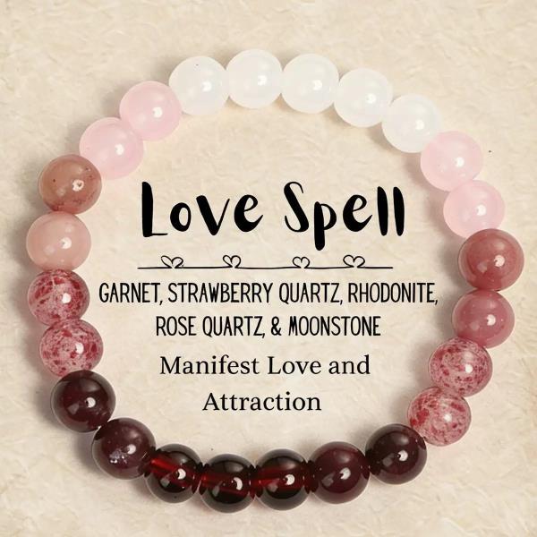 Rose Quartz Garnet Rhodonite Gemstone Beaded Bracelet