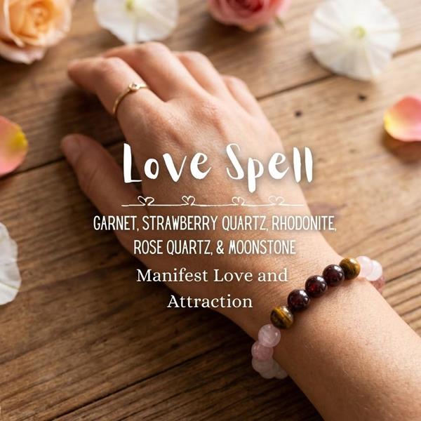 Rose Quartz Garnet Rhodonite Gemstone Beaded Bracelet