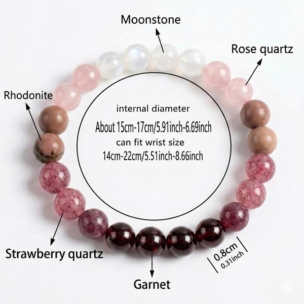 Rose Quartz Garnet Rhodonite Gemstone Beaded Bracelet