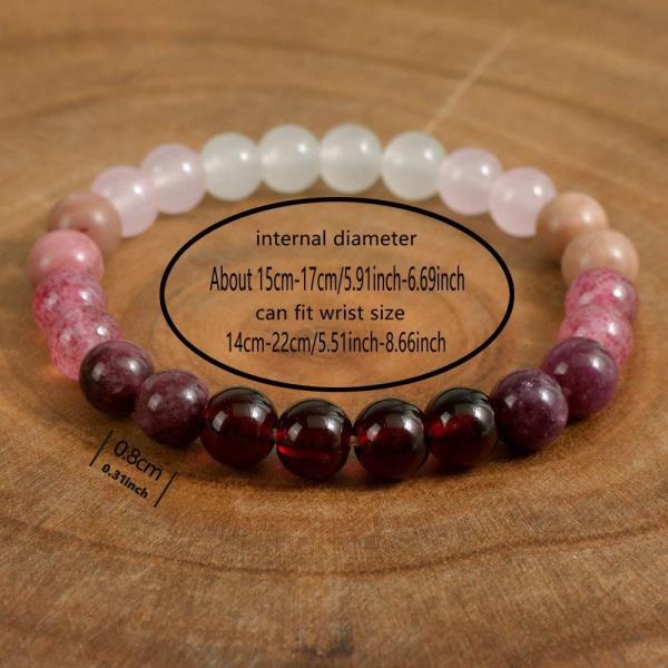 Rose Quartz Garnet Rhodonite Gemstone Beaded Bracelet