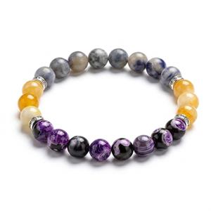 Purple Agate Sodalite Yellow Jade Beaded Bracelet