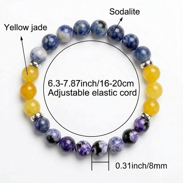 Purple Agate Sodalite Yellow Jade Beaded Bracelet