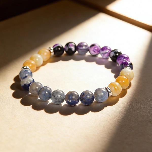 Purple Agate Sodalite Yellow Jade Beaded Bracelet