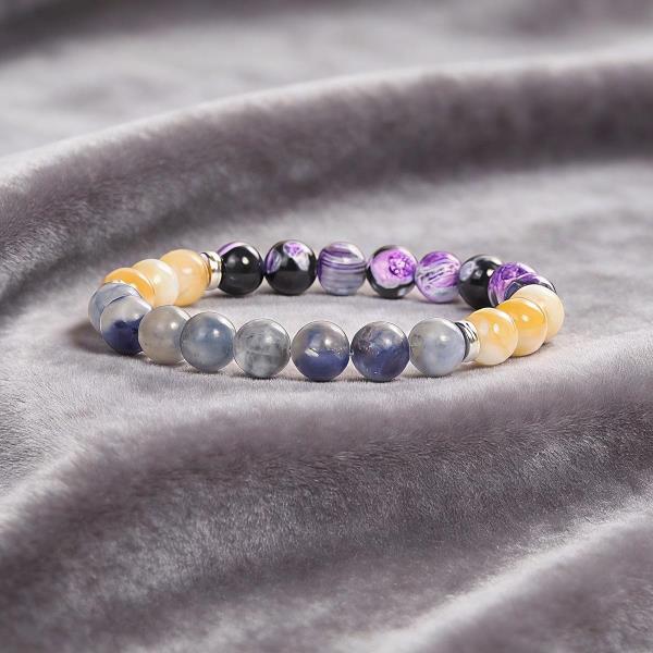Purple Agate Sodalite Yellow Jade Beaded Bracelet