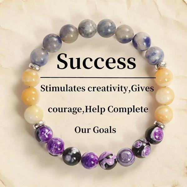 Purple Agate Sodalite Yellow Jade Beaded Bracelet