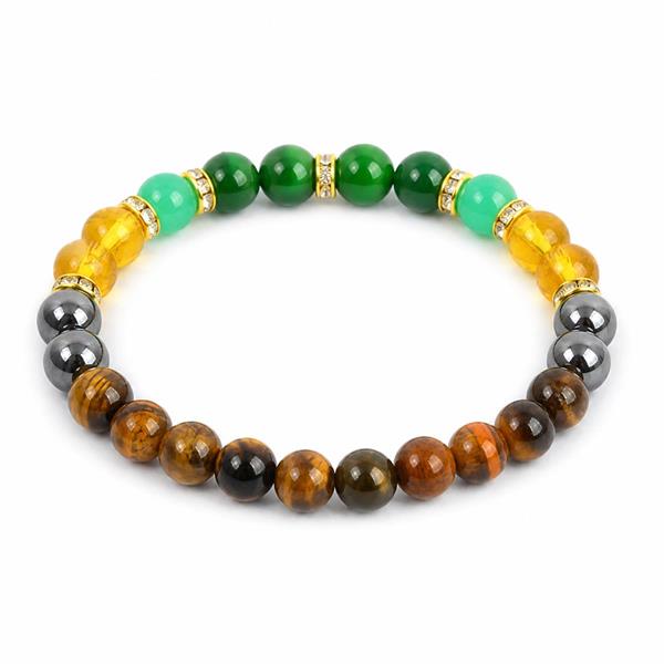 Tiger Eye Citrine Green Jade Hematite Beaded Bracelet