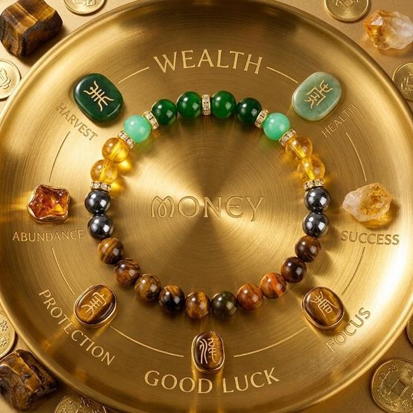 Tiger Eye Citrine Green Jade Hematite Beaded Bracelet