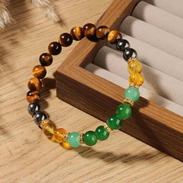 Tiger Eye Citrine Green Jade Hematite Beaded Bracelet