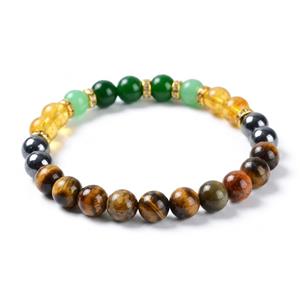 Tiger Eye Citrine Green Jade Hematite Beaded Bracelet