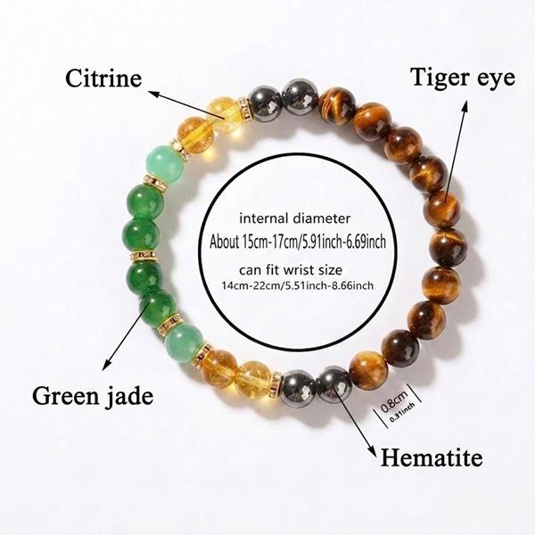 Tiger Eye Citrine Green Jade Hematite Beaded Bracelet