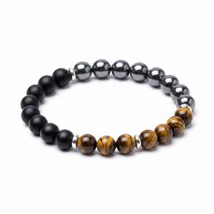 Tiger Eye Black Obsidian Hematite Natural Stone Beaded Bracelet