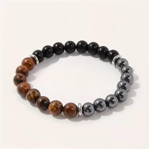 Tiger Eye Black Obsidian Hematite Natural Stone Beaded Bracelet