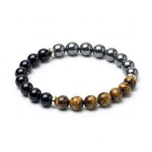 Tiger Eye Black Obsidian Hematite Natural Stone Beaded Bracelet