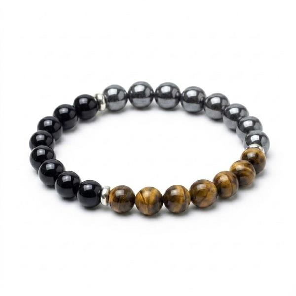 Tiger Eye Black Obsidian Hematite Natural Stone Beaded Bracelet