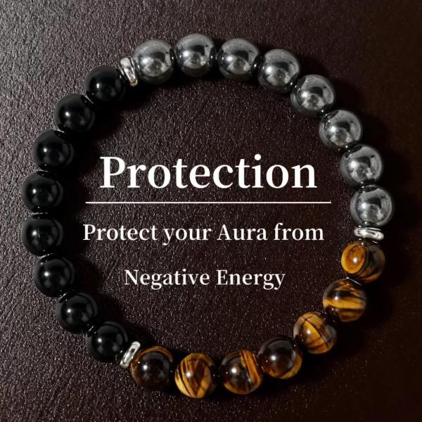 Tiger Eye Black Obsidian Hematite Natural Stone Beaded Bracelet