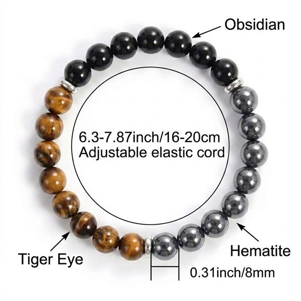 Tiger Eye Black Obsidian Hematite Natural Stone Beaded Bracelet