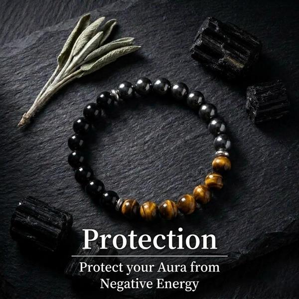 Tiger Eye Black Obsidian Hematite Natural Stone Beaded Bracelet