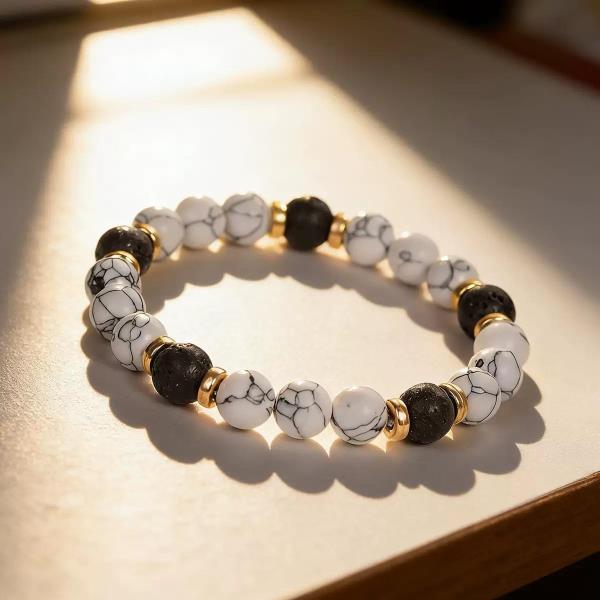 White Howlite Lava Stone Beaded Bracelet