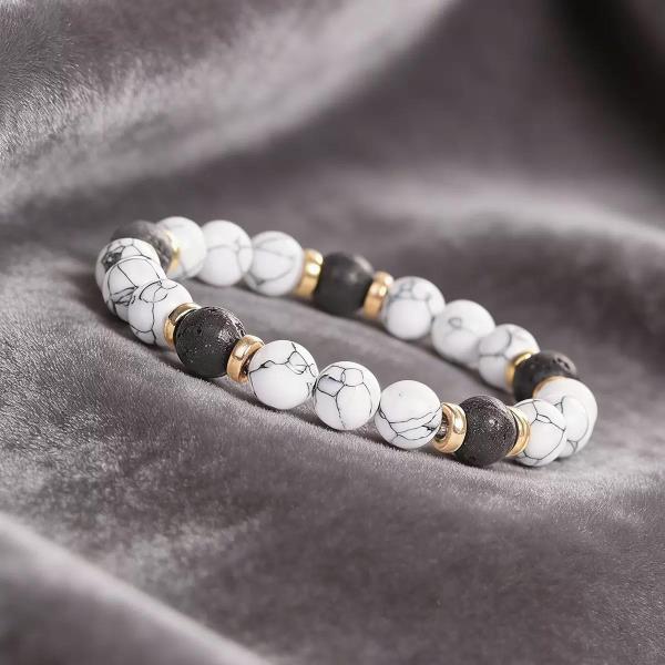 White Howlite Lava Stone Beaded Bracelet