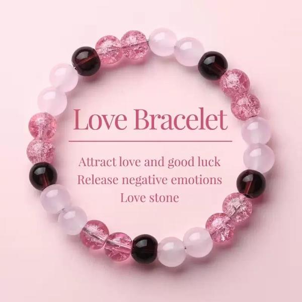 Rose Quartz Strawberry Quartz Garnet Beaded Bracelet