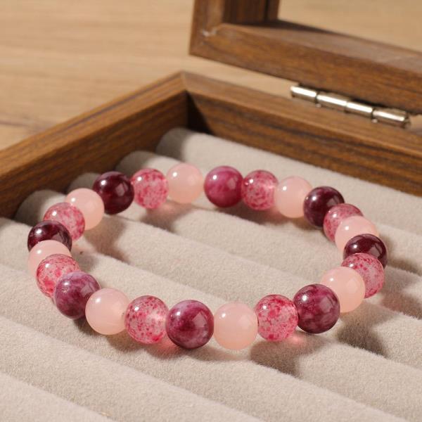 Rose Quartz Strawberry Quartz Garnet Beaded Bracelet