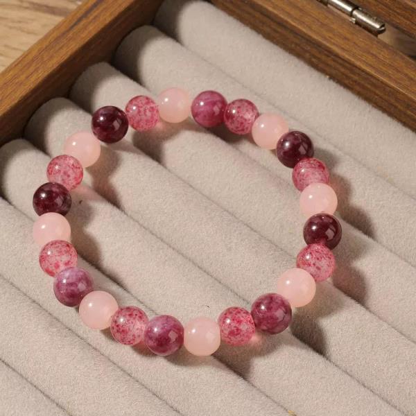 Rose Quartz Strawberry Quartz Garnet Beaded Bracelet