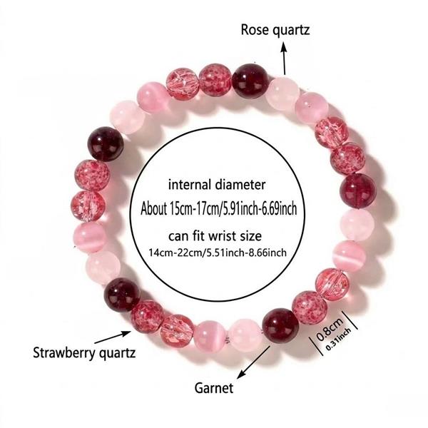 Rose Quartz Strawberry Quartz Garnet Beaded Bracelet