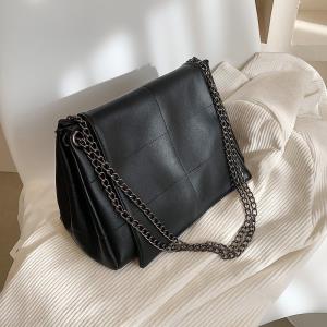 Vintage Faux Leather Grid Crossbody Handbag 