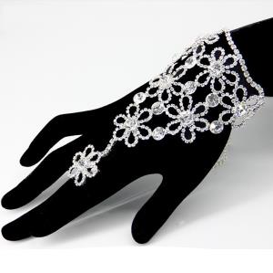 Gothic Flower Rhinestone Tassel Chain Ring Bracelet