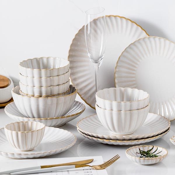 10 Pcs White Shell Porcelain Ceramic Dinnerware Set