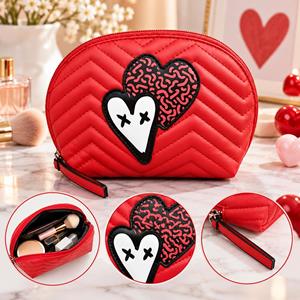 Red Heart Zebra Print Cosmetic Bag